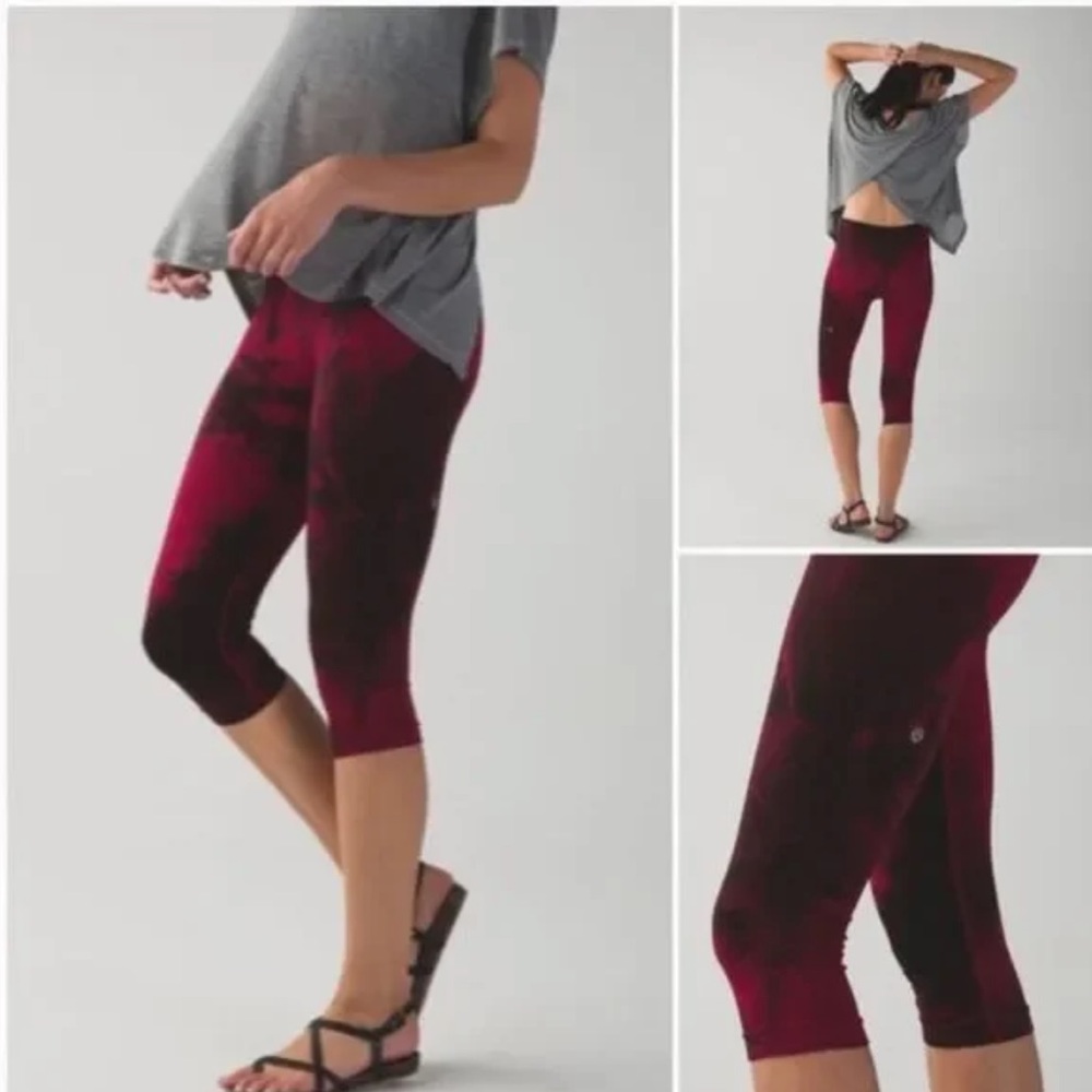 Lululemon In The Flow Tie Dye Red Black Cropped Crop Leggings Size 4